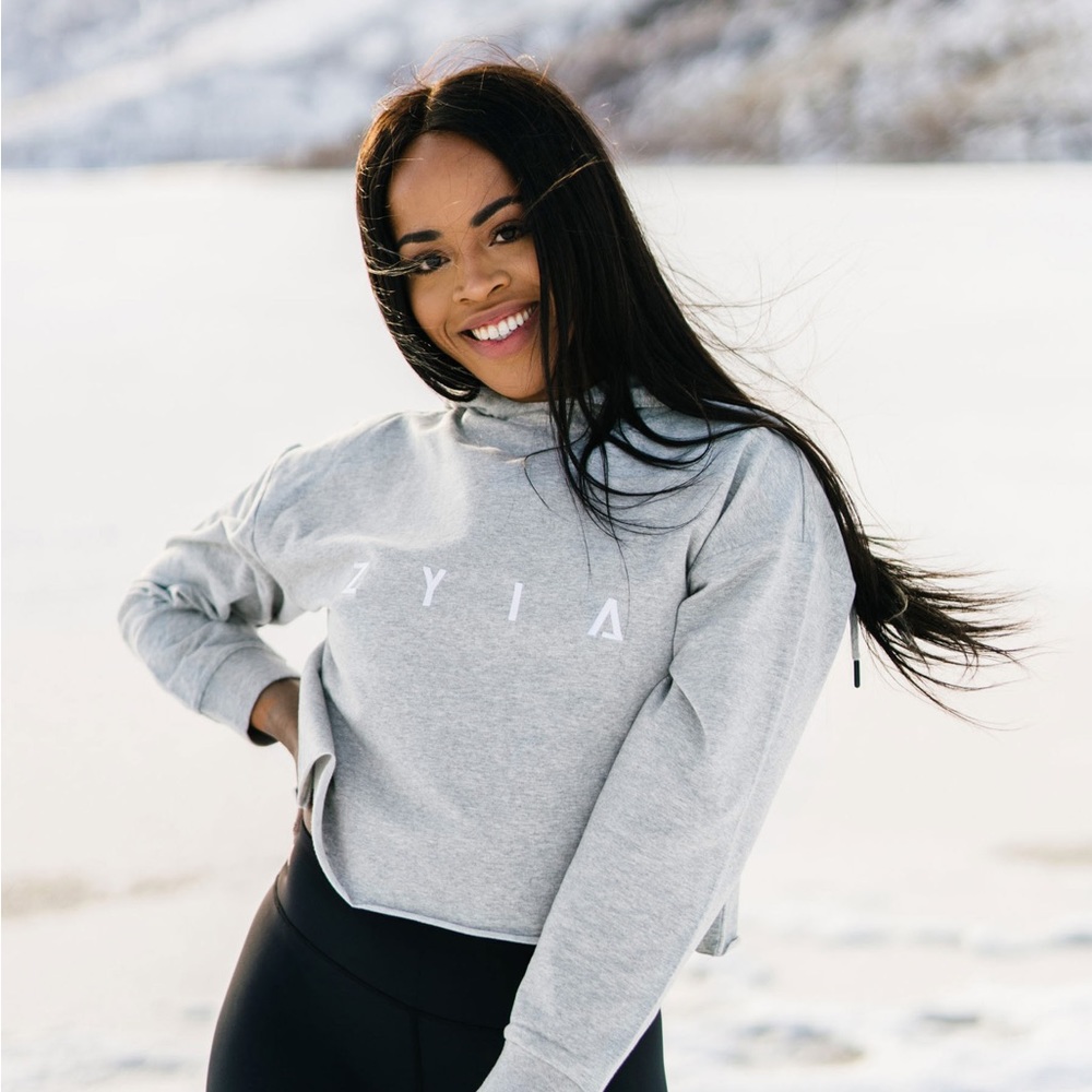 ZYIA Gray Raw Edge Crop Hoodie